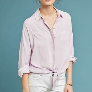 Anthropologie Maeve Sandbridge Tie-Front Button Down Blouse Top